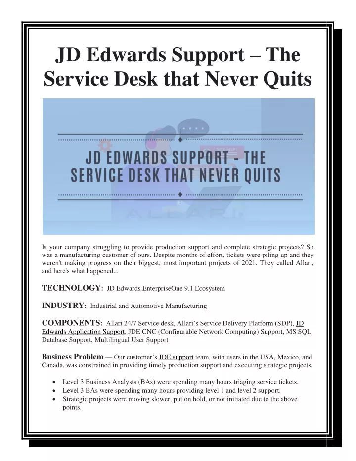 jd edwards support the service desk that never