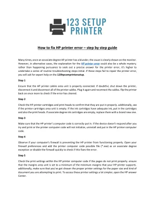 How to fix HP Printer Error – Step By Step Guide
