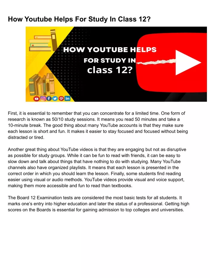how youtube helps for study in class 12