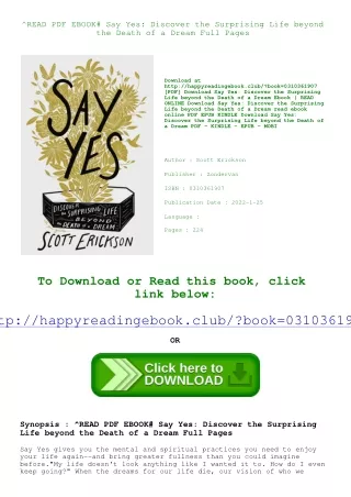 ^READ PDF EBOOK# Say Yes Discover the Surprising Life beyond the Death of a Drea