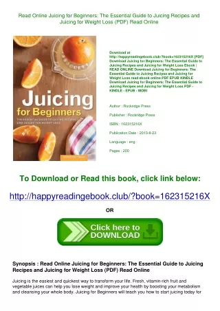 Read Online Juicing for Beginners The Essential Guide to Juicing Recipes and Jui