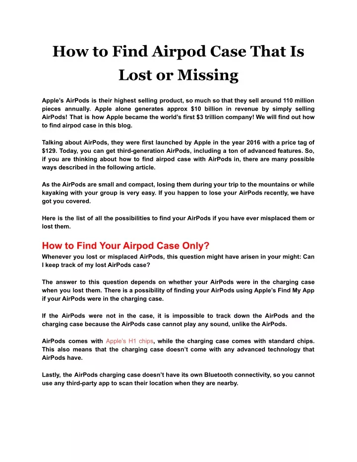 how to find airpod case that is lost or missing