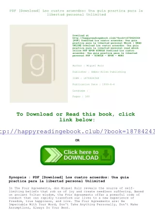 PDF [Download] Los cuatro acuerdos Una guia practica para la libertad personal U