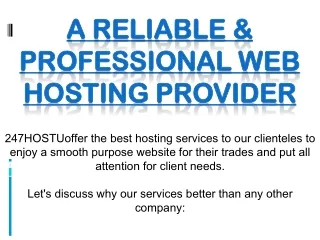 A Reliable & Professional Web Hosting Provider
