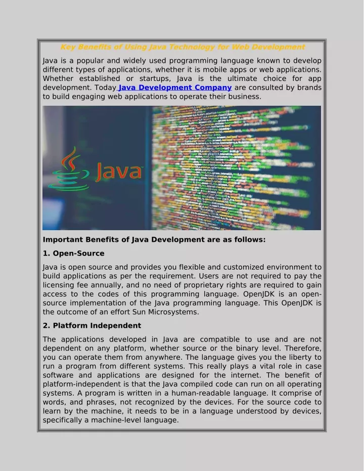 key benefits of using java technology