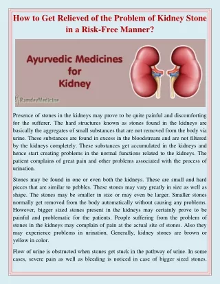 How to Get Relieved of the Problem of Kidney Stone in a Risk-Free Manner?