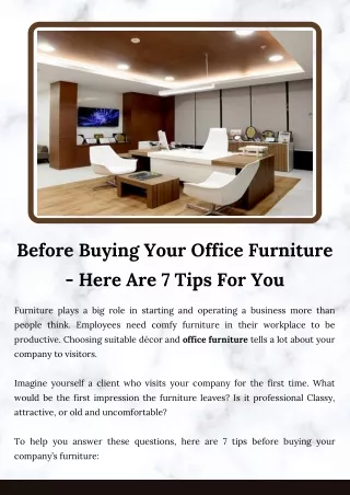 Before Buying Your Office Furniture - Here Are 7 Tips For You
