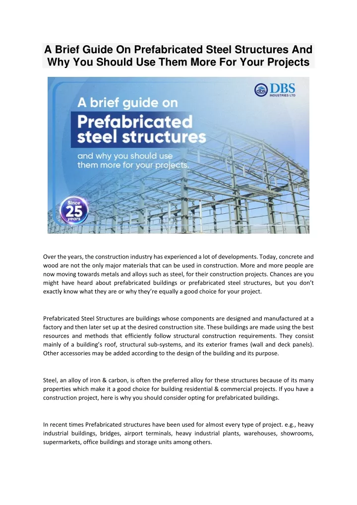 a brief guide on prefabricated steel structures