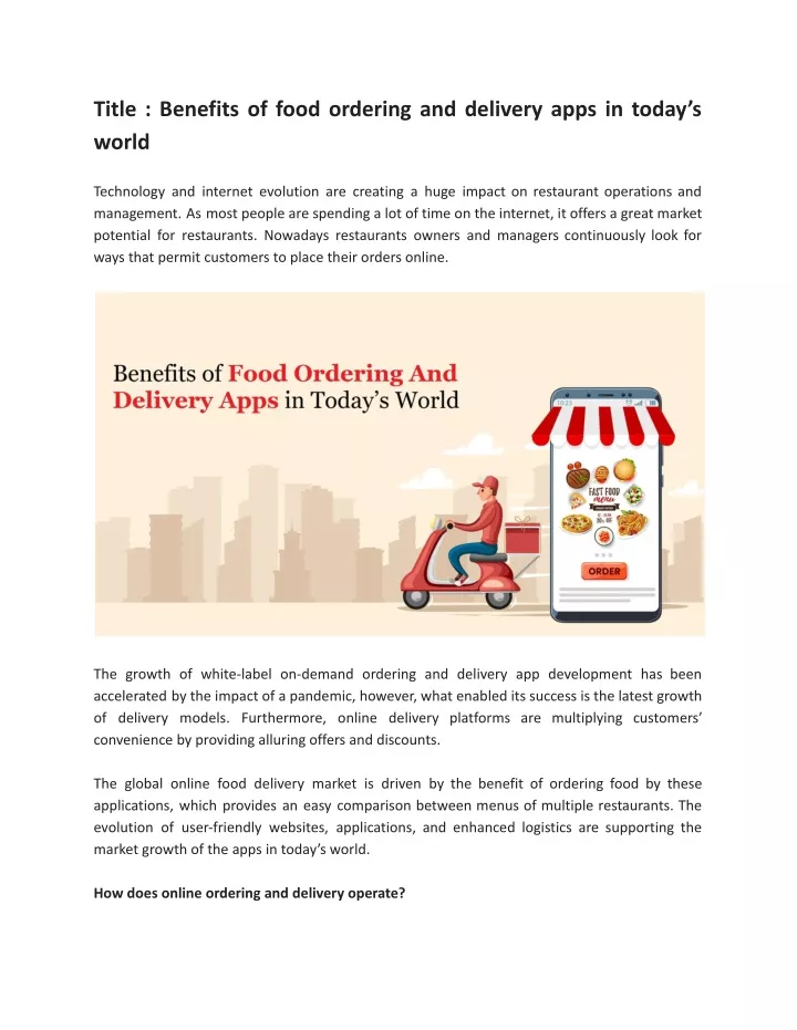 title benefits of food ordering and delivery apps