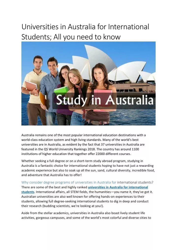 universities in australia for international