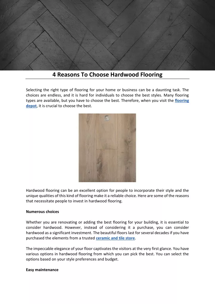 Ppt 4 Reasons To Choose Hardwood Flooring Powerpoint Presentation Free Download Id11185411 7448