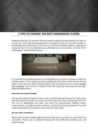 5 TIPS TO CHOOSE THE BEST HARDWOOD FLOORS