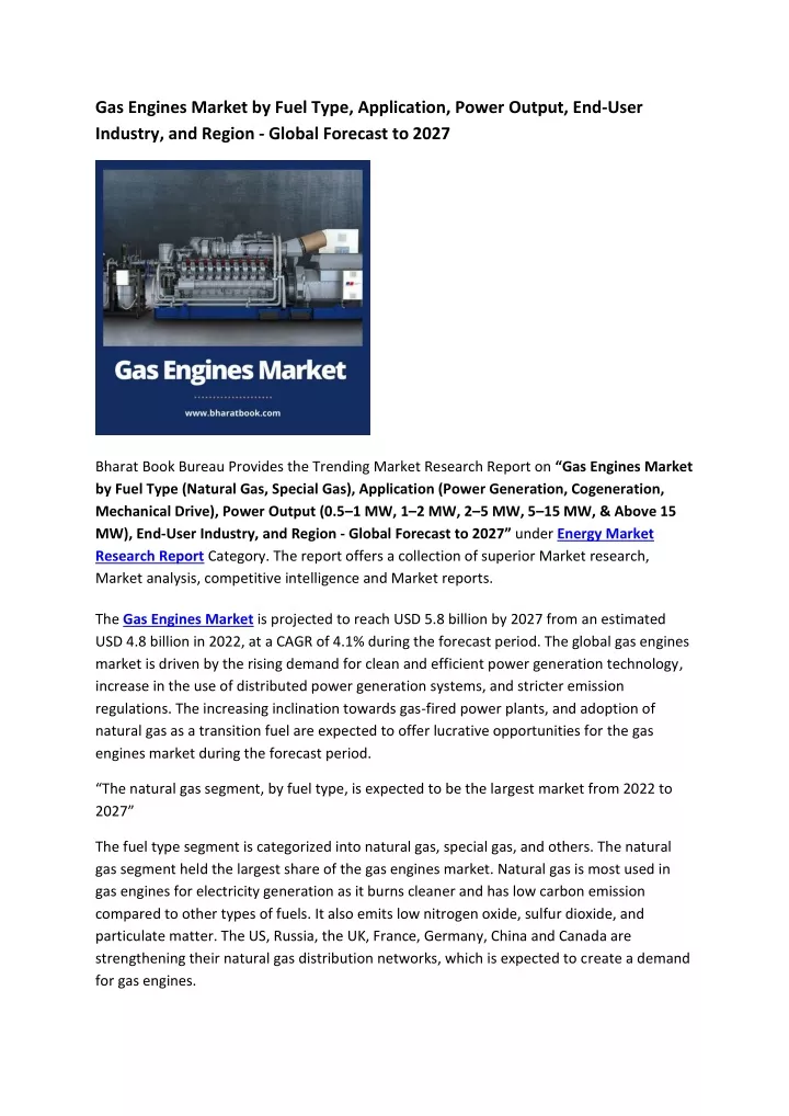 gas engines market by fuel type application power