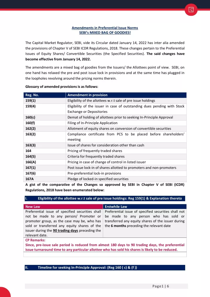 amendments in preferential issue norms sebi