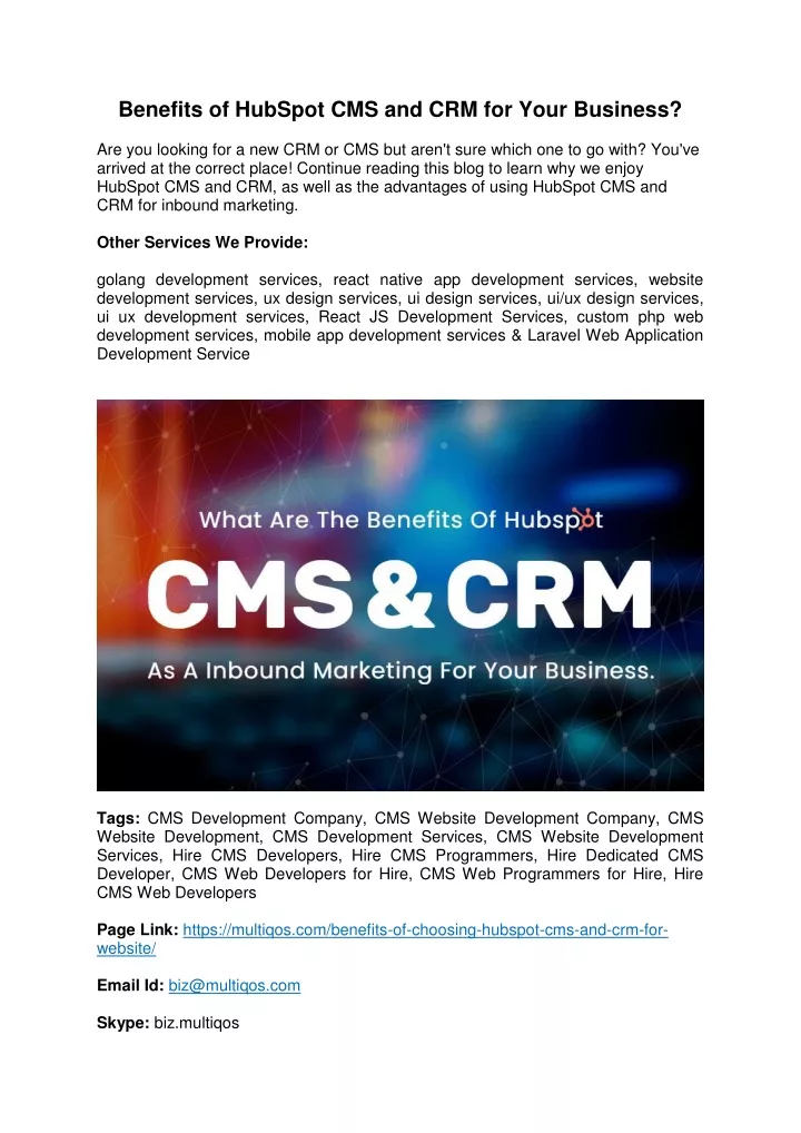 PPT Benefits of Choosing HubSpot CMS & CRM For Your Business in 2022 PowerPoint Presentation