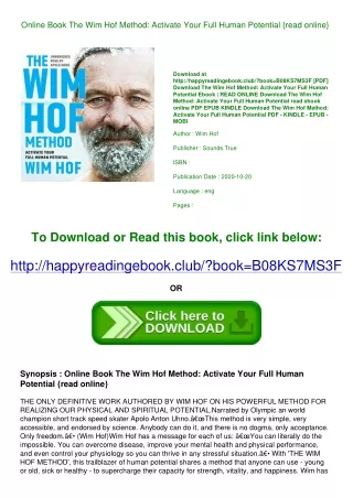 Online Book The Wim Hof Method Activate Your Full Human Potential {read online}