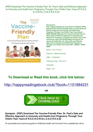 [PDF] Download The Vaccine-Friendly Plan Dr. Paul's Safe and Effective Approach