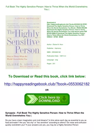 Full Book The Highly Sensitive Person How to Thrive When the World Overwhelms Yo