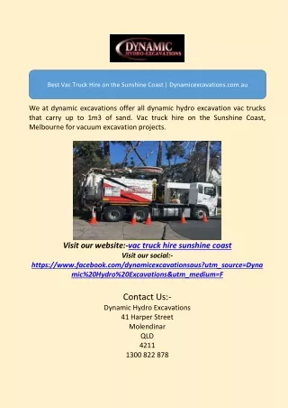 vac truck hire sunshine coastBest Vac Truck Hire on the Sunshine Coast | Dynamic