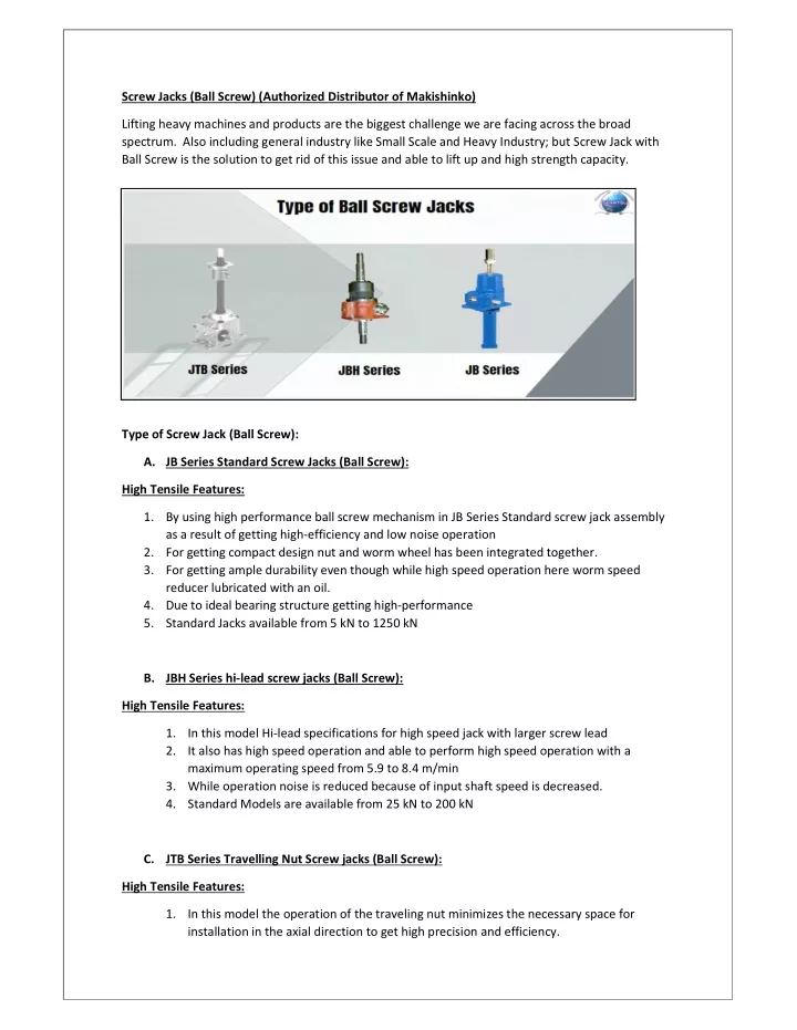 screw jacks ball screw authorized distributor