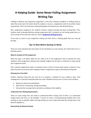 a helping guide some never failing assignment