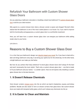 Refurbish Your Bathroom with Custom Shower Glass Doors