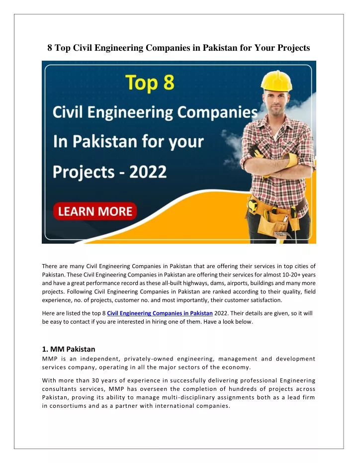 8 top civil engineering companies in pakistan