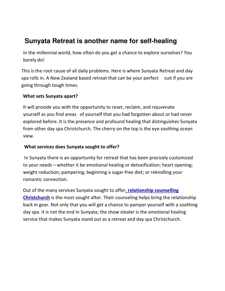 sunyata retreat is another name for self healing
