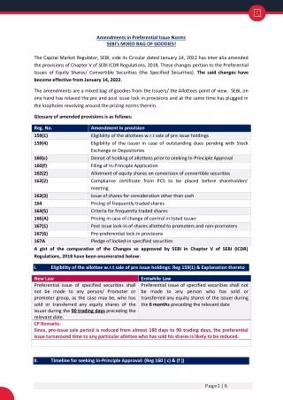 amendments in preferential issue norms sebi