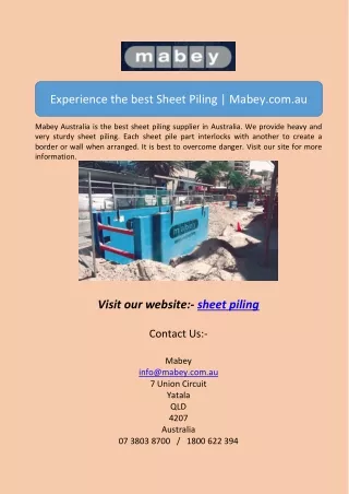 sheet pilingExperience the best Sheet Piling | Mabey.com.au