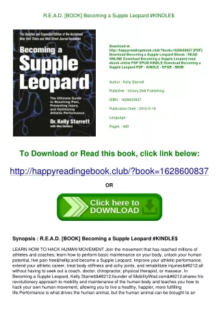 R.E.A.D. [BOOK] Becoming a Supple Leopard #KINDLE$