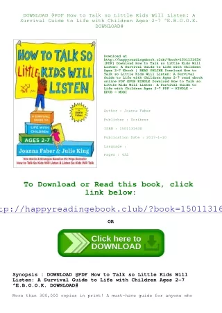 DOWNLOAD @PDF How to Talk so Little Kids Will Listen A Survival Guide to Life wi