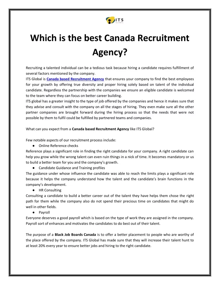 which is the best canada recruitment agency