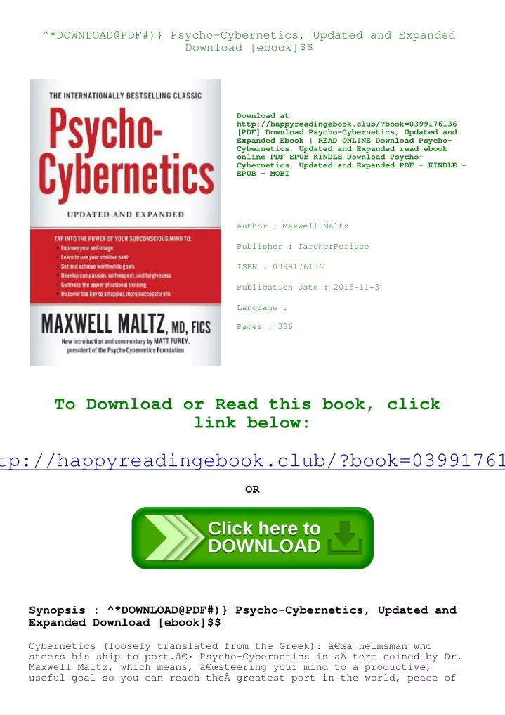 Ppt Download Pdf Psycho Cybernetics Updated And Expanded Ppt Download Pdf Psycho Cybernetics Updated And Expanded