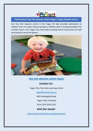 Find the best Tiny Tots Daycare Centre Tugun | Tugun.tinytots.net.au