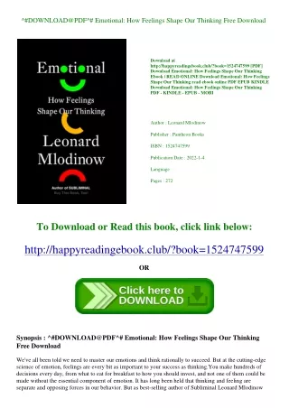 ^#DOWNLOAD@PDF^# Emotional How Feelings Shape Our Thinking Free Download