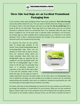 Three Side Seal Bags are an Excellent Promotional Packaging Item