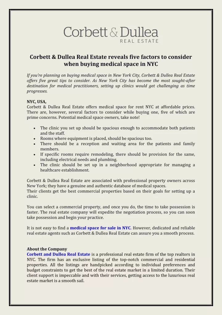 corbett dullea real estate reveals five factors