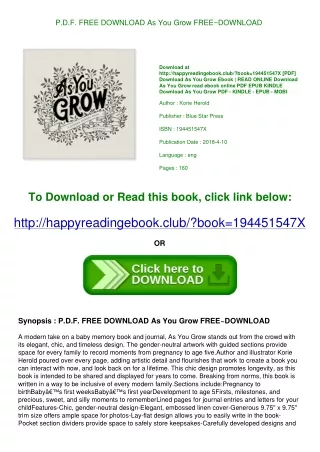 P.D.F. FREE DOWNLOAD As You Grow FREE~DOWNLOAD