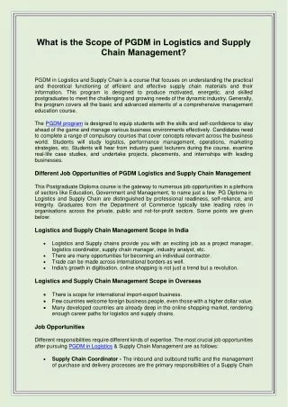 what is the scope of pgdm in logistics and supply