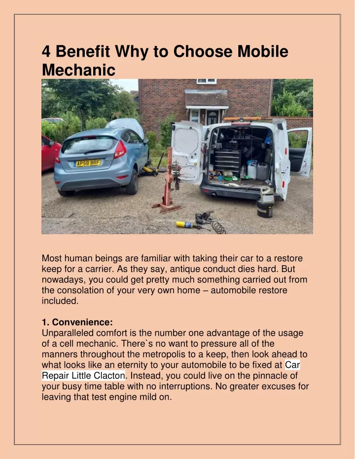 4 benefit why to choose mobile mechanic