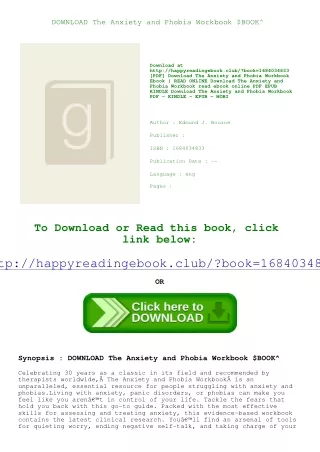 DOWNLOAD The Anxiety and Phobia Workbook $BOOK^