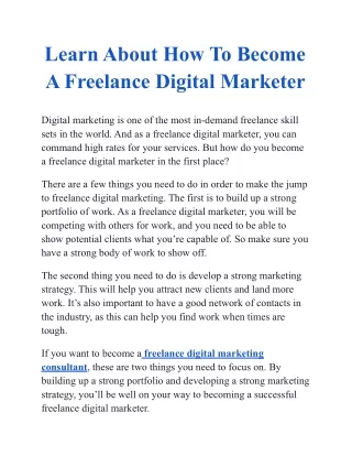 Learn About How to Become a Freelance Digital Marketer