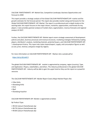 calcium pantothenate api market size competitive
