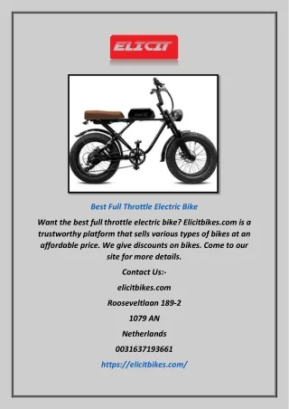 Best Full Throttle Electric Bike | Elicitbikes.com