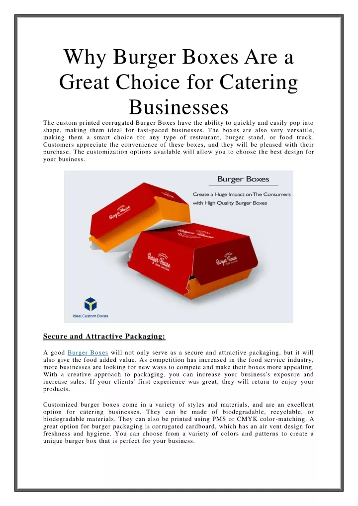 why burger boxes are a great choice for catering