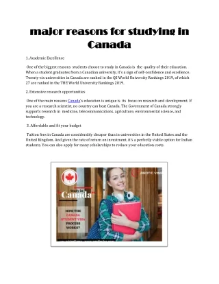 Major reasons for studying in Canada