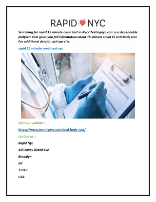 Rapid 15 Minute Covid Test Nyc  Testingnyc.com