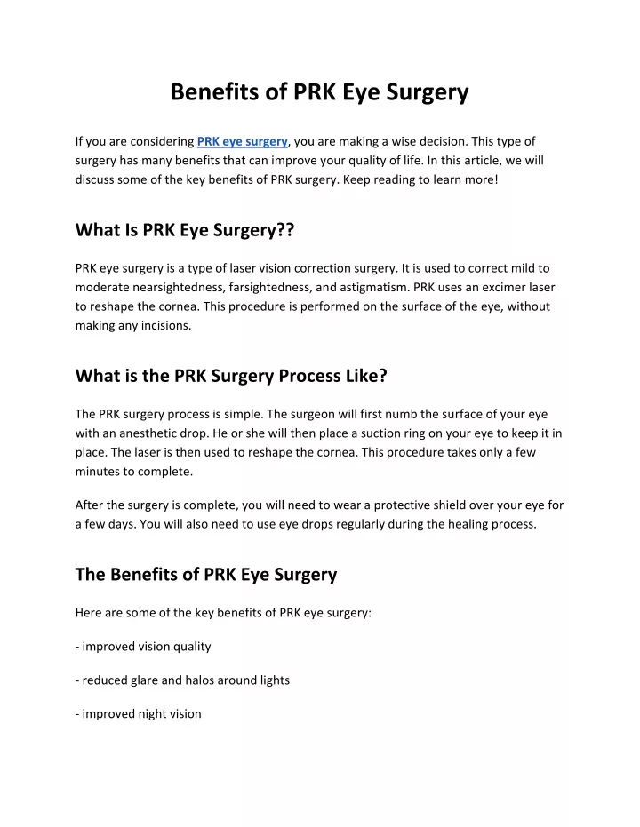 benefits of prk eye surgery