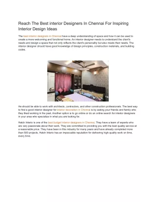 Reach The Best interior Designers In Chennai For Inspiring Interior Design Ideas